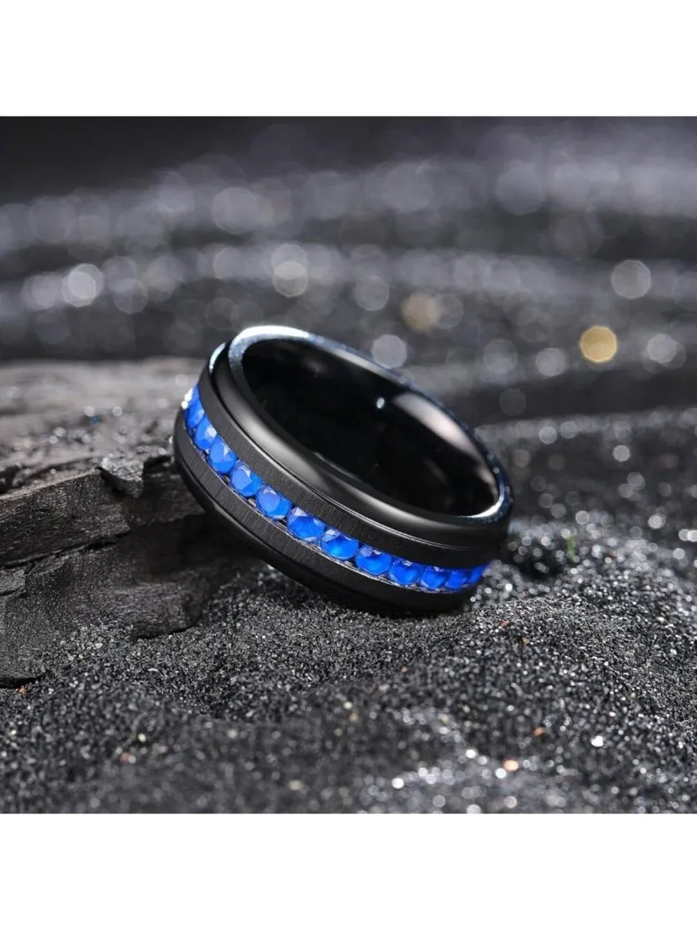 Stylish 8mm Titanium Wedding Band for Men & Women - Black/Silver/Gold, CZ Inlay